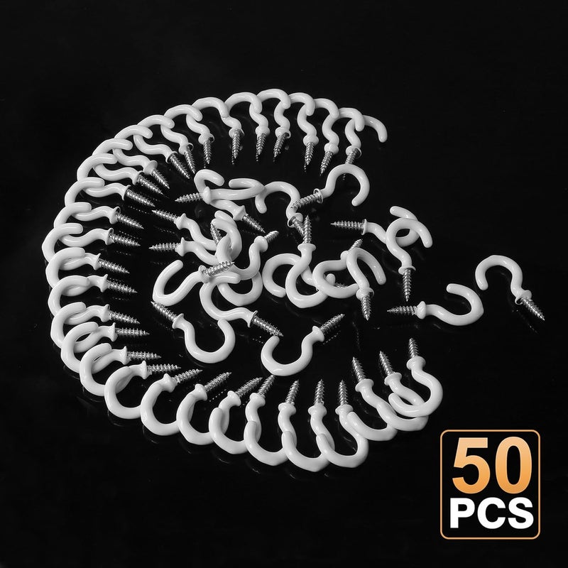 Jamiikury 50Pcs White Mini Cup Hooks, 3/4 Inch Metal Screw-in Vinyl Coated Hooks for Decorative Craft Hanging - Image 5